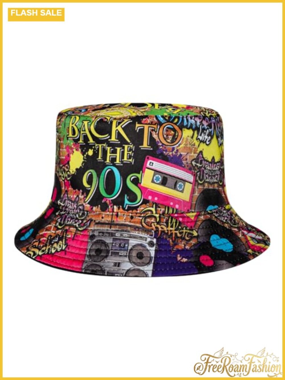 Fumwase 90s Bucket Hat Retro Summer Beach Festival UV Protection Foldable